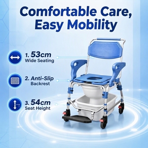 Portable Shower Bedside Commode With Footrest For Handicap