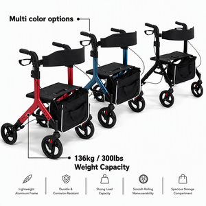 8 Inch Large Wheel Rollator Walker With Seat Folding Aluminum