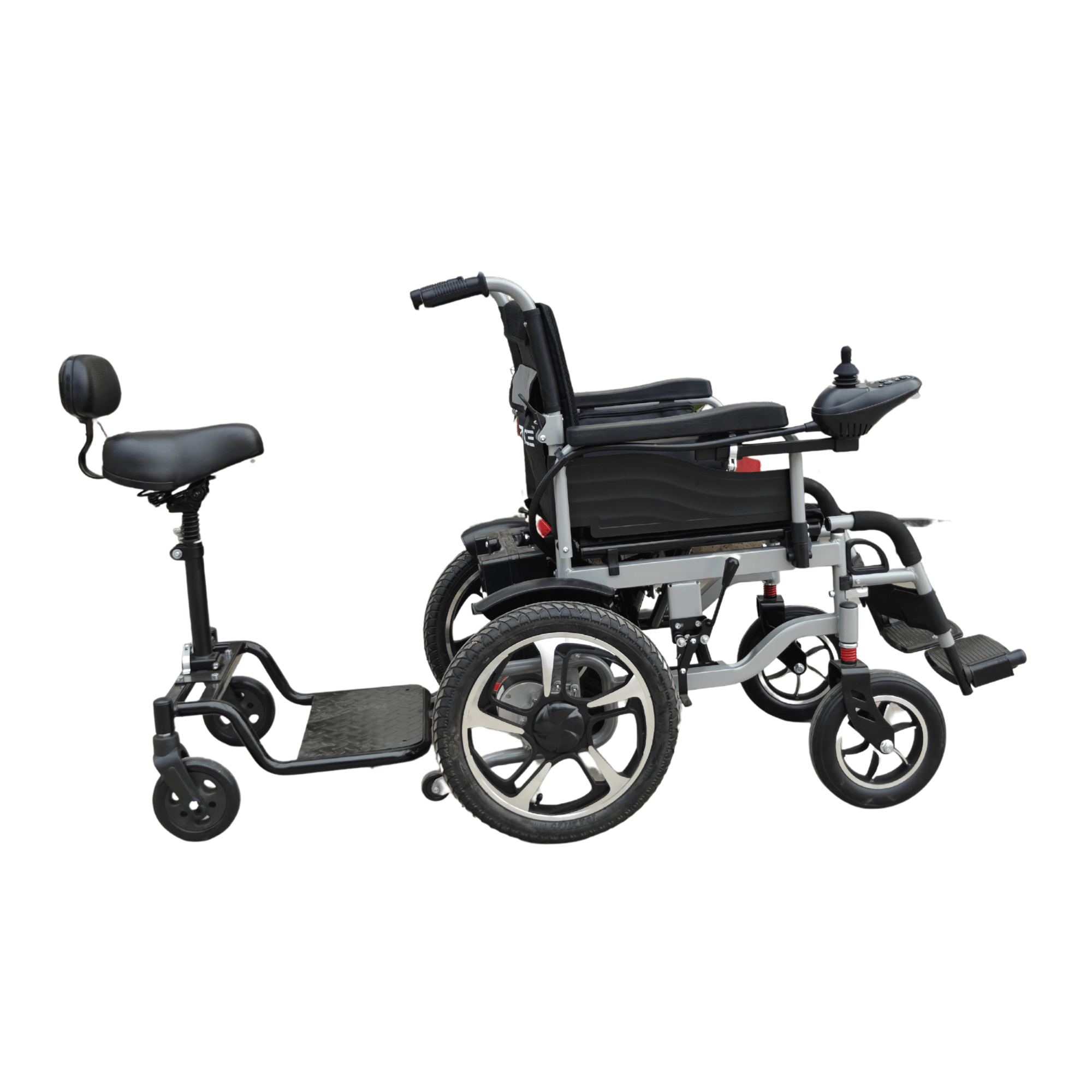 Electric Powered Wheelchair with Attendant Seat Trolley Attachment