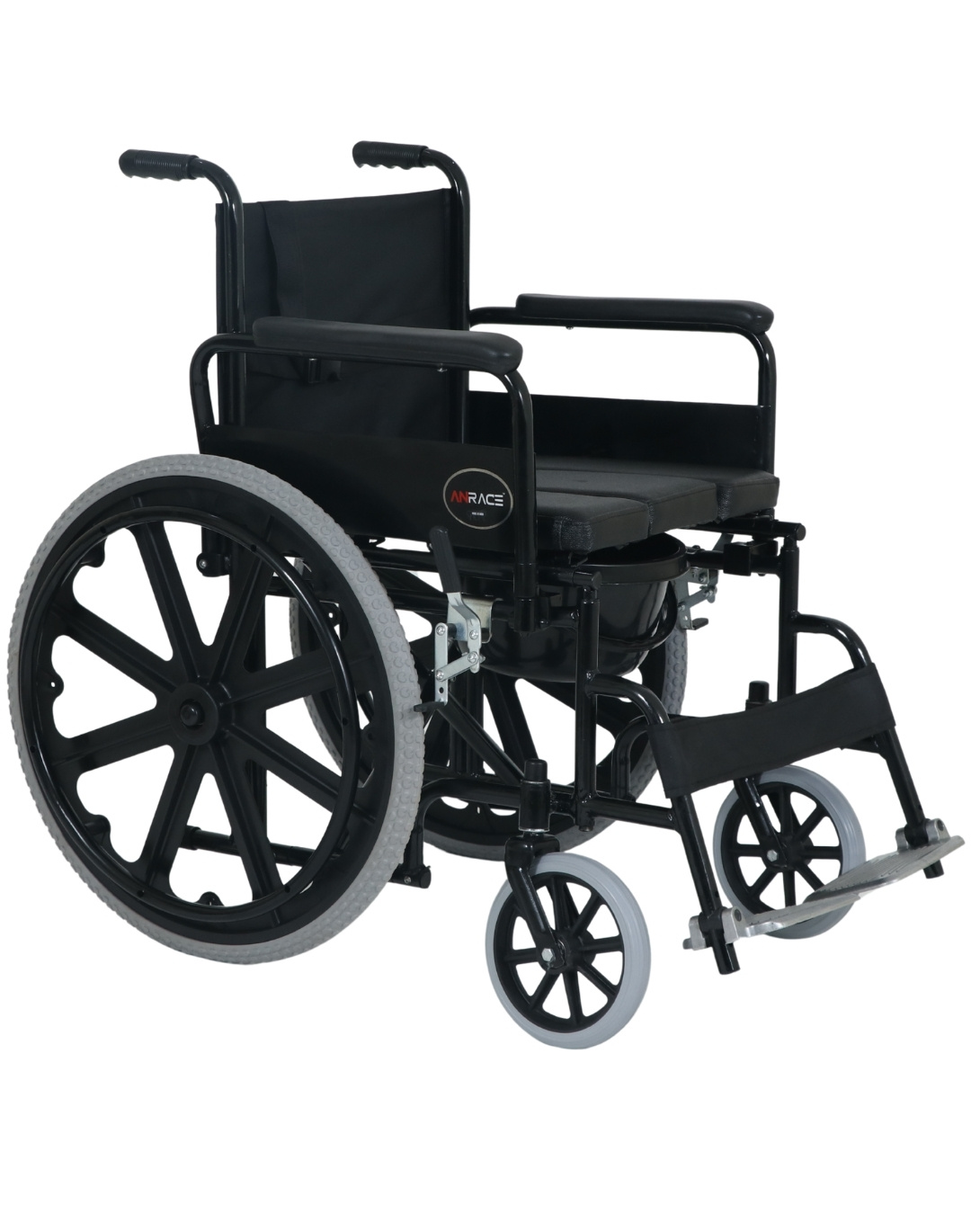 AN629 Folding Commode Wheelchair with Flip-Up Armrests