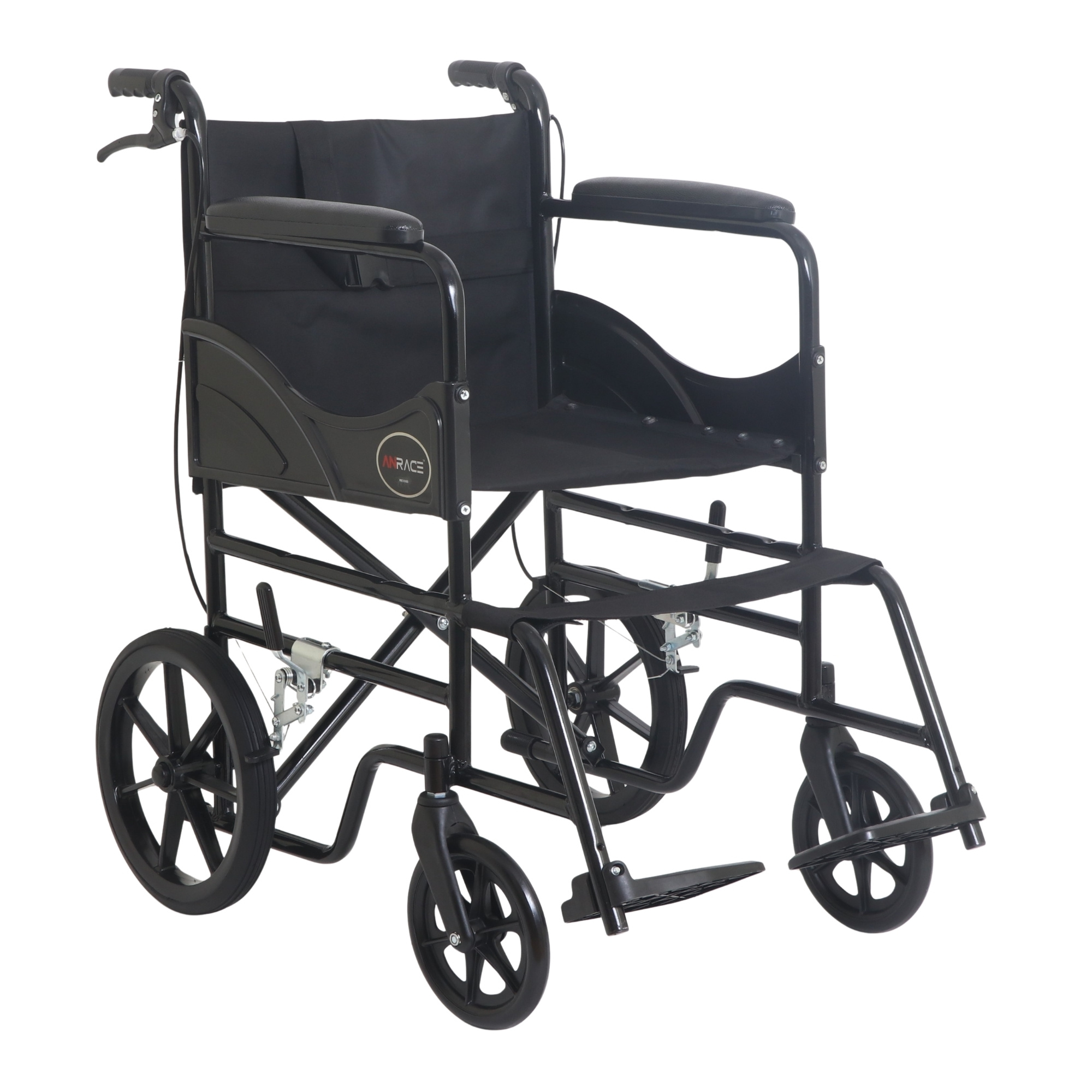 AN80SW12BRK Folding Attendant Wheelchair 12 inch Rear Wheels