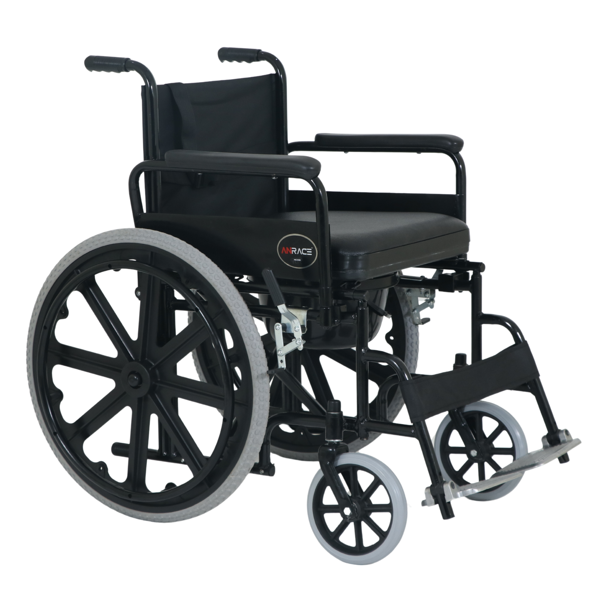 AN628 Folding Commode Wheelchair with Removable Armrests