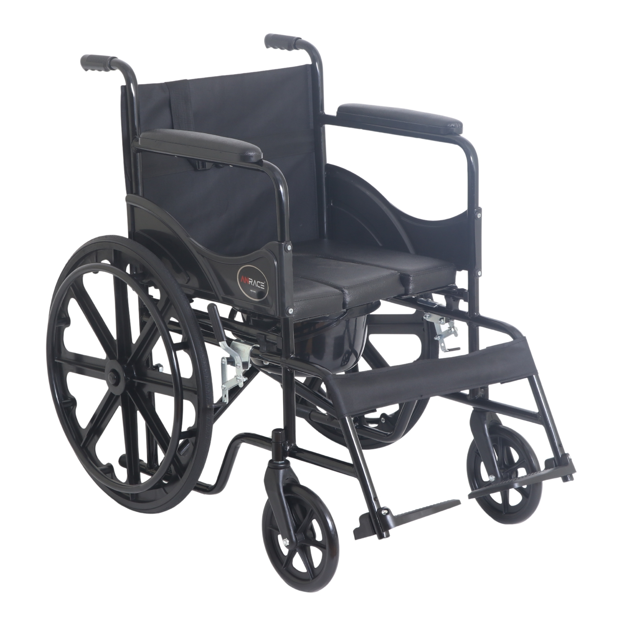 AN609 Folding Commode Wheelchair with U-Cut Cushion Seat