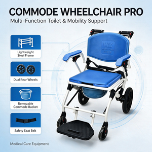 Foldable Aluminum Commode Chair with Wheels Padded Seat Footrest